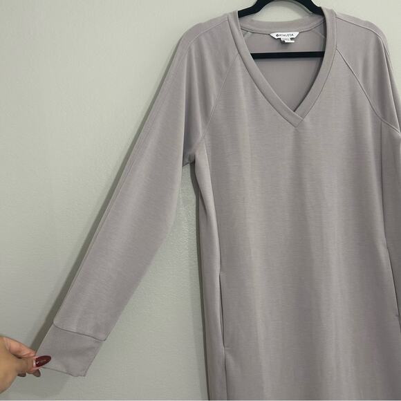 Athleta Seasoft Long Sleeve Dress Tinsel Purple Soft Cozy Loungewear Lavender M - Picture 4 of 10